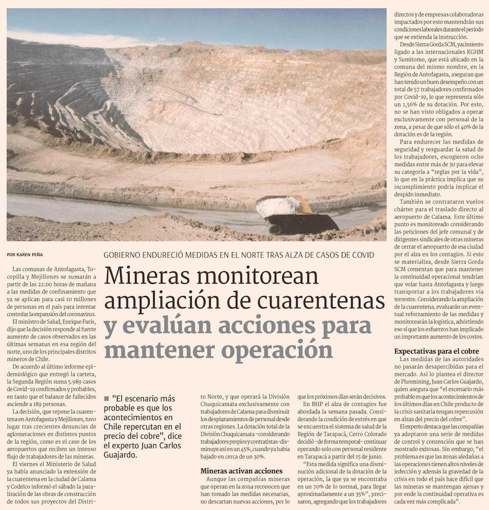Noticia Mineras monitarean ampliacion de cuarentenas