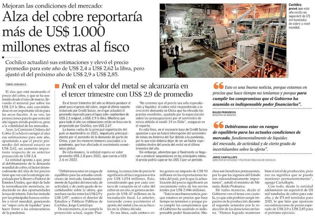 Noticia alza del cobre