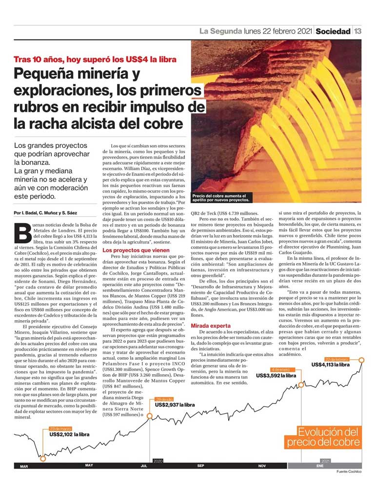 Articulo de diario Pequeña mineria y exploraciones