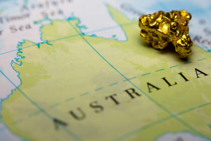 Plusminig metal sobre mapa de Australia - Australia map